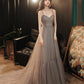 Stylish v neck tulle long A line prom dress evening dress  8719