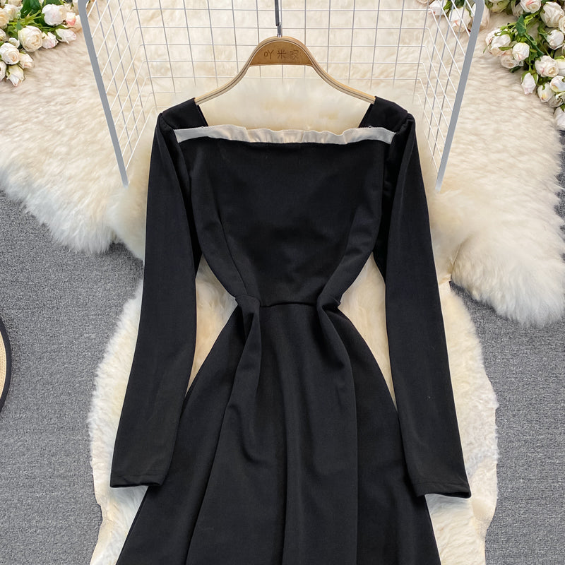 Black A Line Long Sleeve Dress A Line Fashion Dress  10953