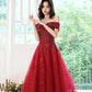 Red tulle sequins long prom dress evening dress  8969