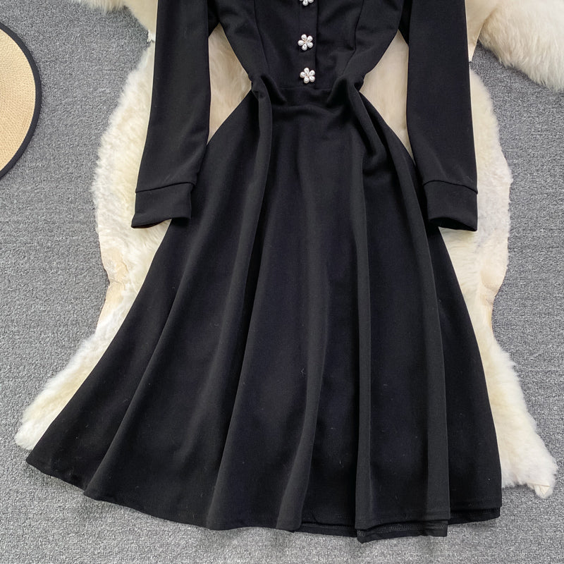 Black A Line Long Sleeve Dress Fashion Dress  10903