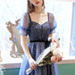 Blue tulle long A line prom dress blue evening dress  8658