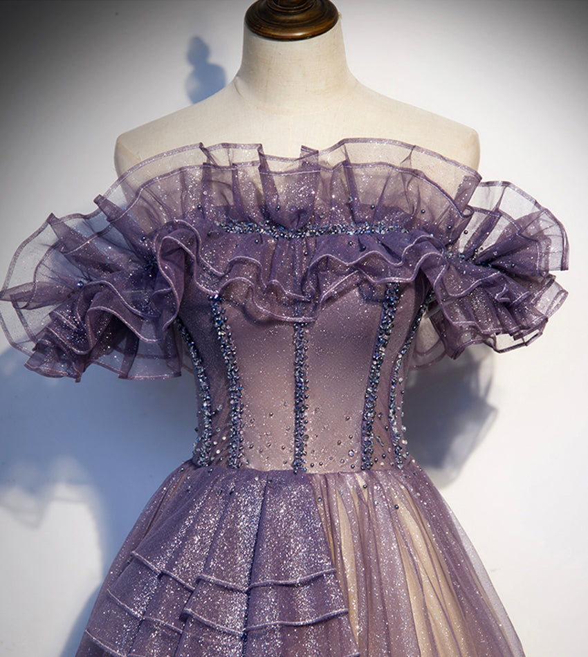 Purple tulle long ball gown dress formal dress  8544