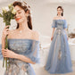 Blue lace long A line prom dress blue evening dress  8751