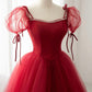 Red tulle long ball gown dress red evening dress  10599