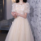 Champagne tulle short prom dress party dress  8671