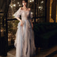 Cute tulle long A line prom dress evening dress  8905