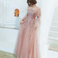 Pink tulle lace long prom dress pink evening dress  10267
