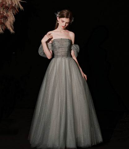 Cute tulle long prom dress A line evening gown  10372