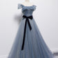 Bule tulle long A line prom dress blue evening dress  8718
