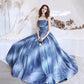 Unique satin long prom dress blue evening dress  8611