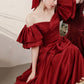 Burgundy satin long prom dress A line evening dress  10601