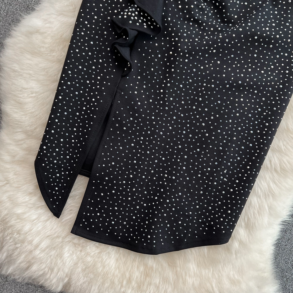 High waist slim diamond ruffled irregular A-line skirt  11277