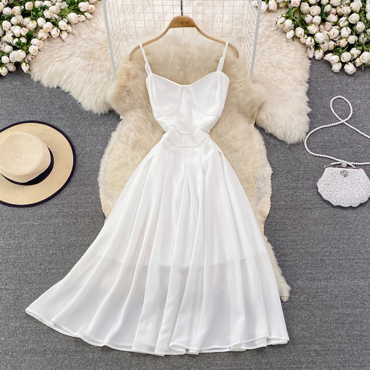 Weißes Chiffon A-Linie kurzes Kleid Fashion Dress 10896