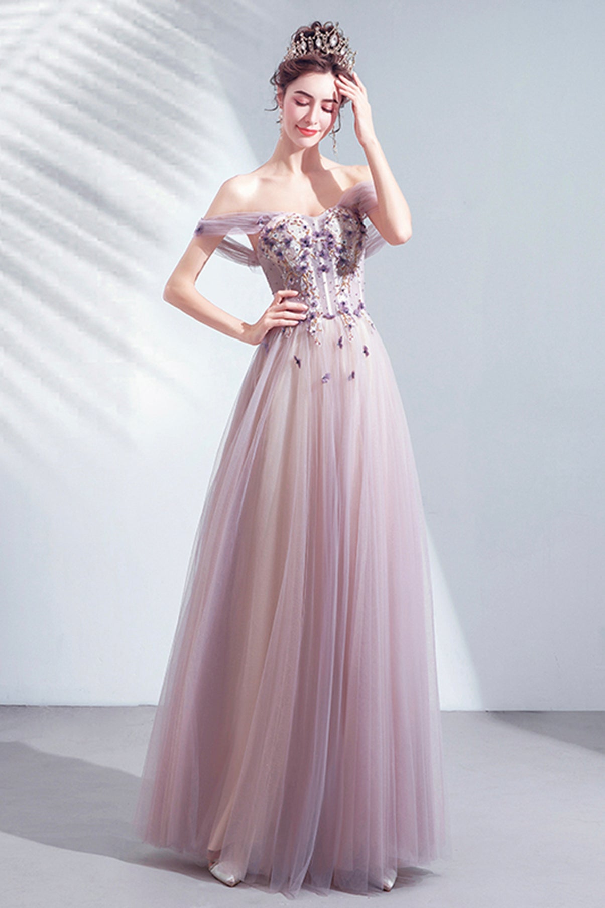 Cute tulle applique long A line prom dress evening dress  8730