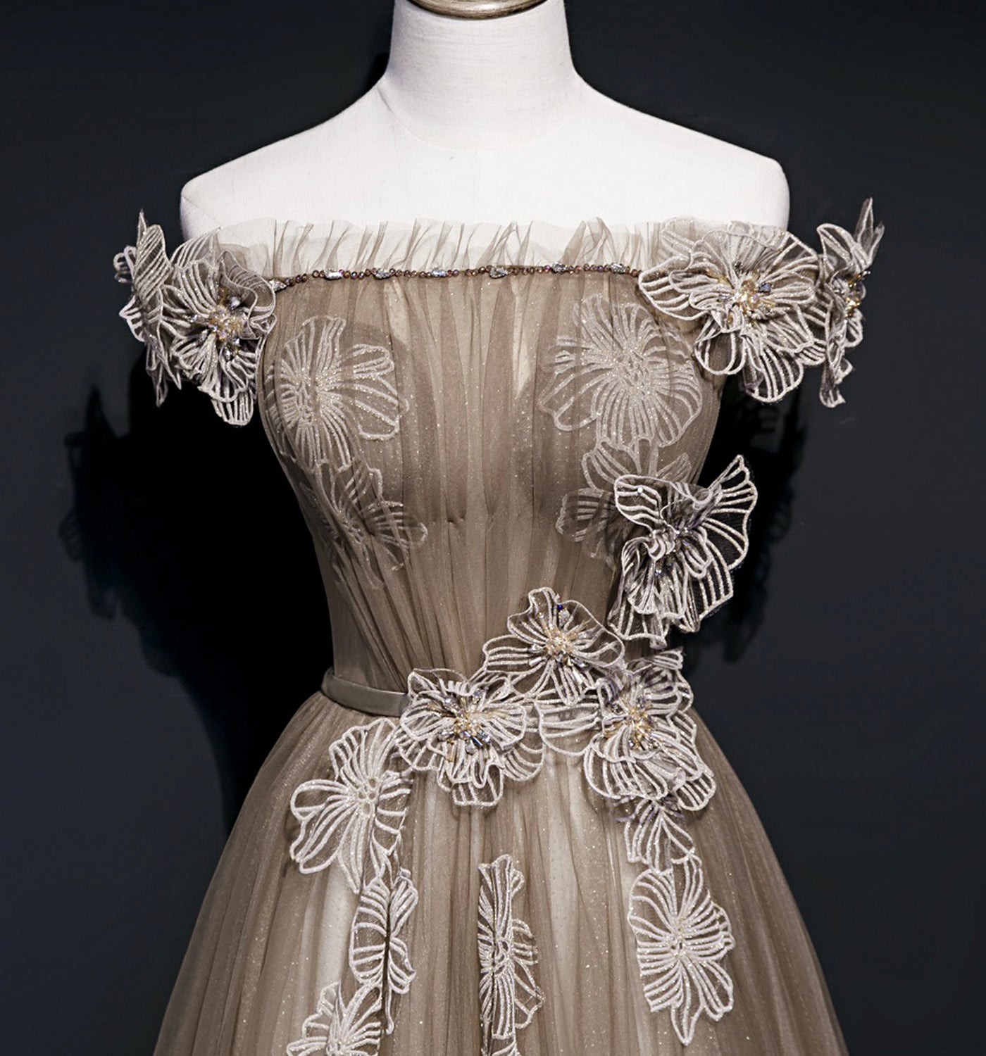 Cute tulle long A line prom dress cute evening dress  8694