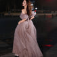 Pink tulle long prom dress pink evening dress  10218