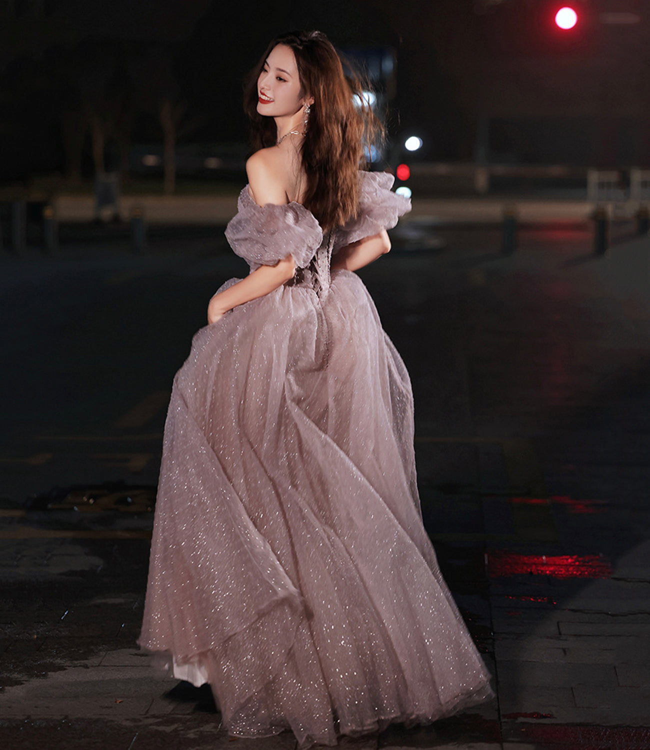 Pink tulle long prom dress pink evening dress  10218