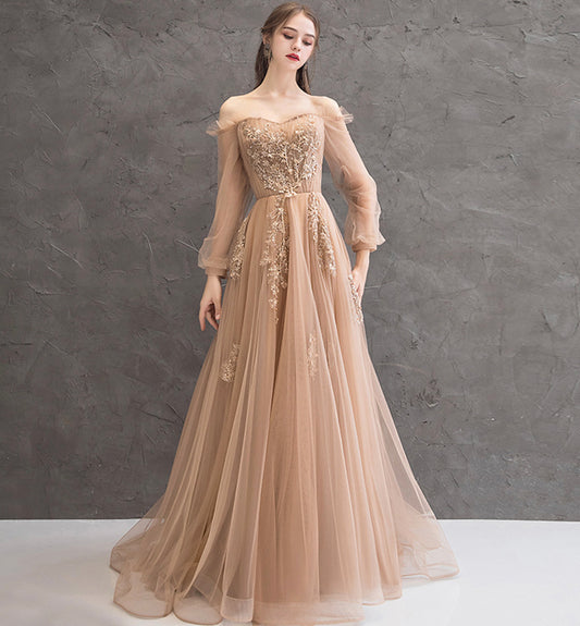 Elegant tulle lace long prom dress evening dress 8471