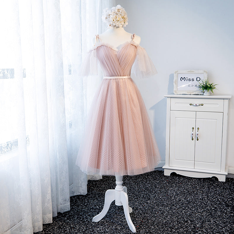 Pink tulle short prom dress, homecoming dress  7989