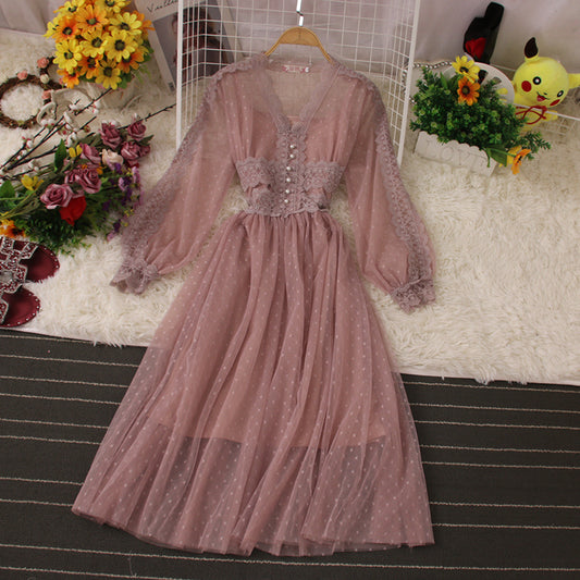 Cute Lace Long Sleeve Dress Fashion Dress  10958