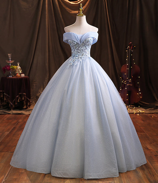Blue tulle lace long ball gown dress formal dress  10386