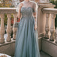 Blue tulle beads long A line prom dress evening dress  8789