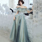 Cute tulle lace long prom dress A line evening dress  8973