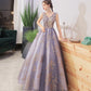 Stylish v neck tulle sequins long ball gown dress  8717