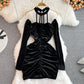 Black Velvet Long Sleeve Dress Fashion Dress  10936