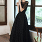 Black A line tulle long prom dress black evening dress  8559