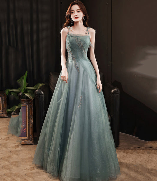 Cute tulle long A line prom dress evening dress  8781