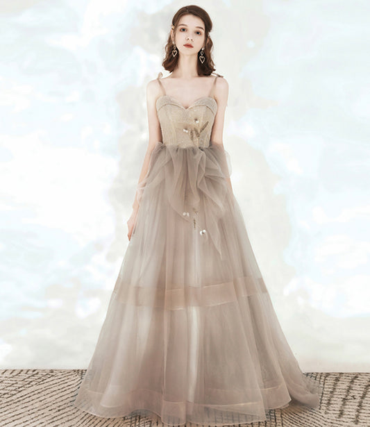 Cute tulle sequins long prom dress A line evening dress  10546