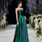 Green satin long prom dress evening dress  8511
