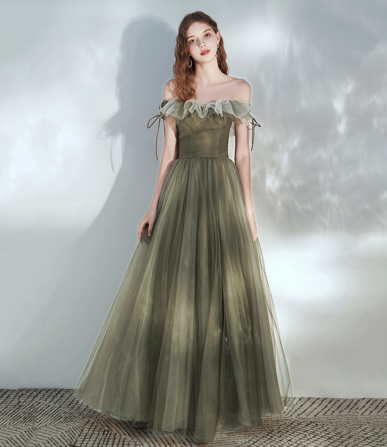 Cute tulle long A line prom dress evening dress  8632