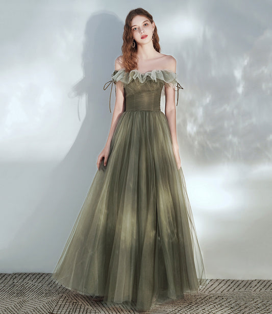 Cute tulle long A line prom dress evening dress  8632