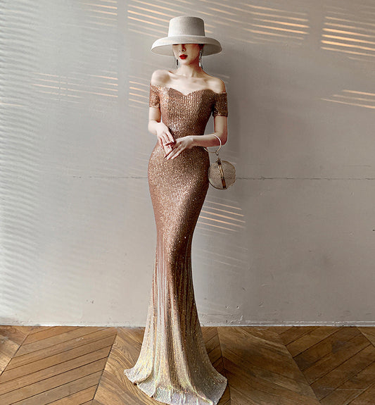 Mermaid sequins long prom dress evening dress  8521