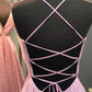 Simple v neck prom dress pink evening dress  8300