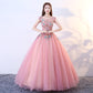 Pink tulle lace long ball gown dress formal dress  8765