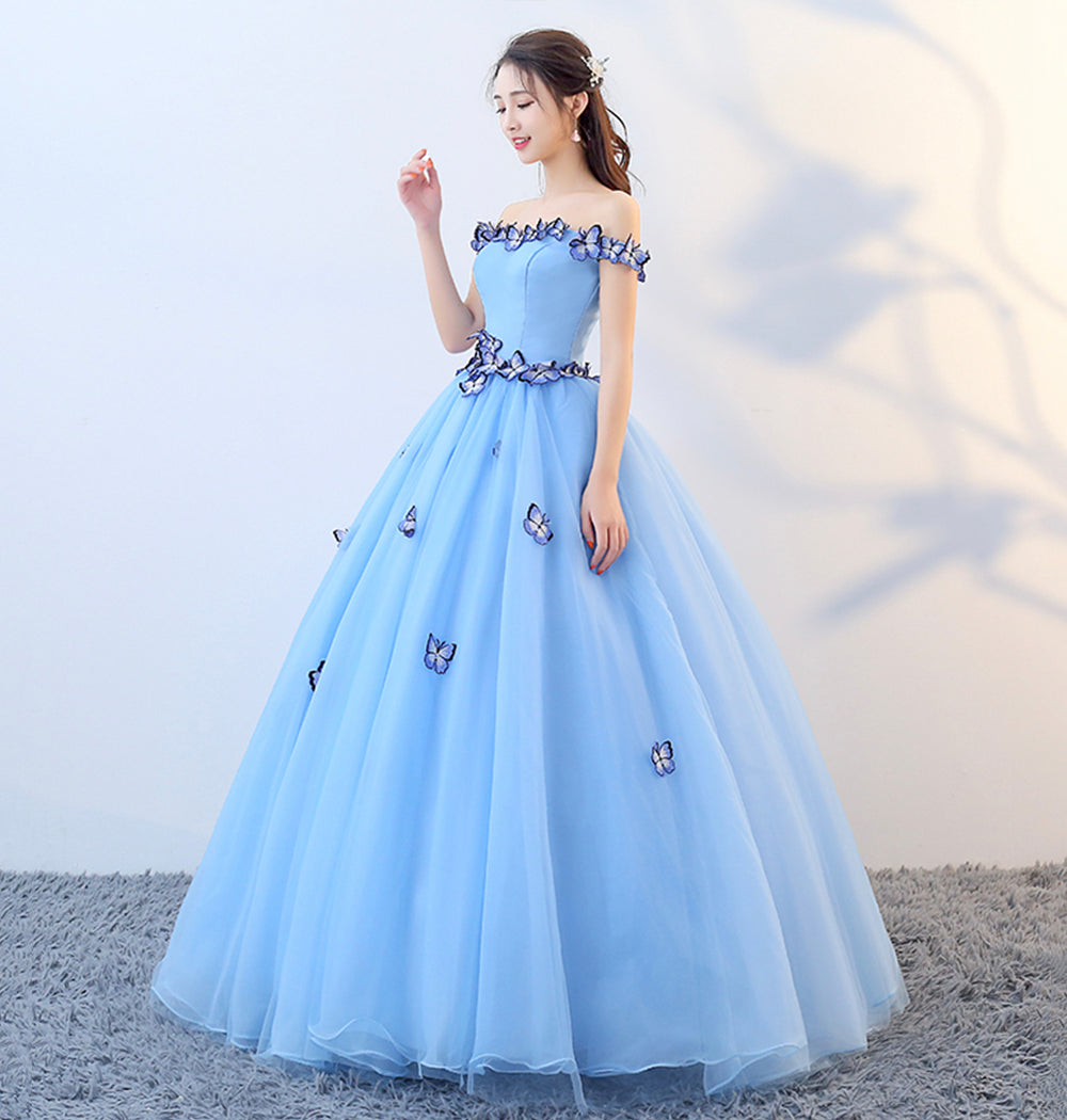 Langes Ballkleid aus blauem Tüll, formelles Kleid 8627
