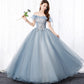 Grey tulle lace long prom gown A line evening dress  8629