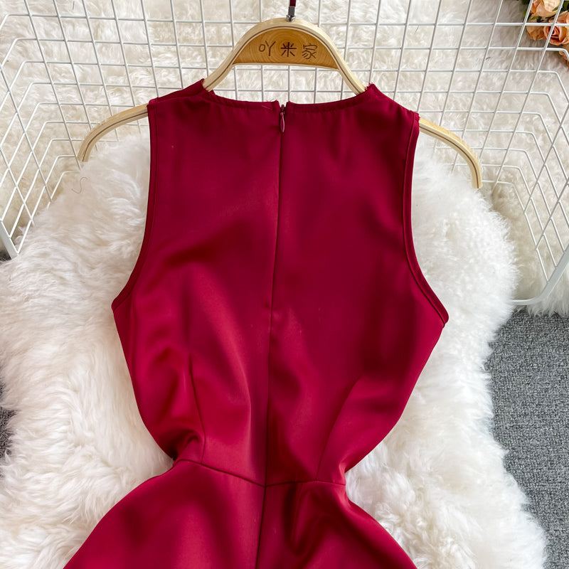 Red V Neck Short Dress Fashion Dress  10939
