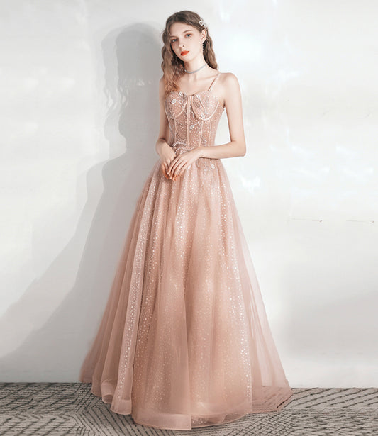 Cute tulle lace long A line prom dress evening dress  10392