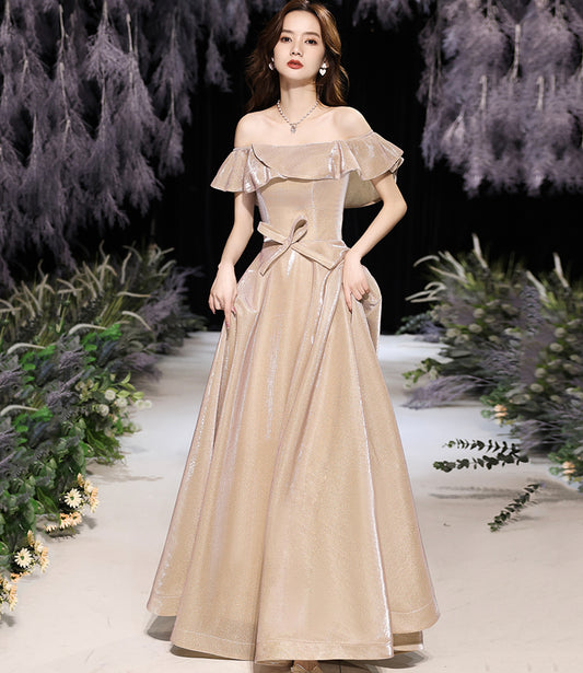 Shiny satin long A line prom dress party dress  8752