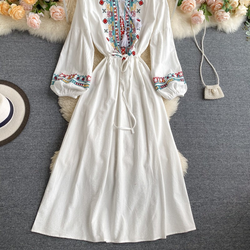 Simple Embroidered Long Sleeve Dress  10962