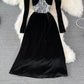 Hepburn style black velvet suspender skirt design sense evening dress skirt  10999
