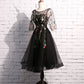 Cute lace short prom dress black homecoming dress  8501