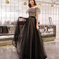 Black tulle long prom dress black evening dress  8520