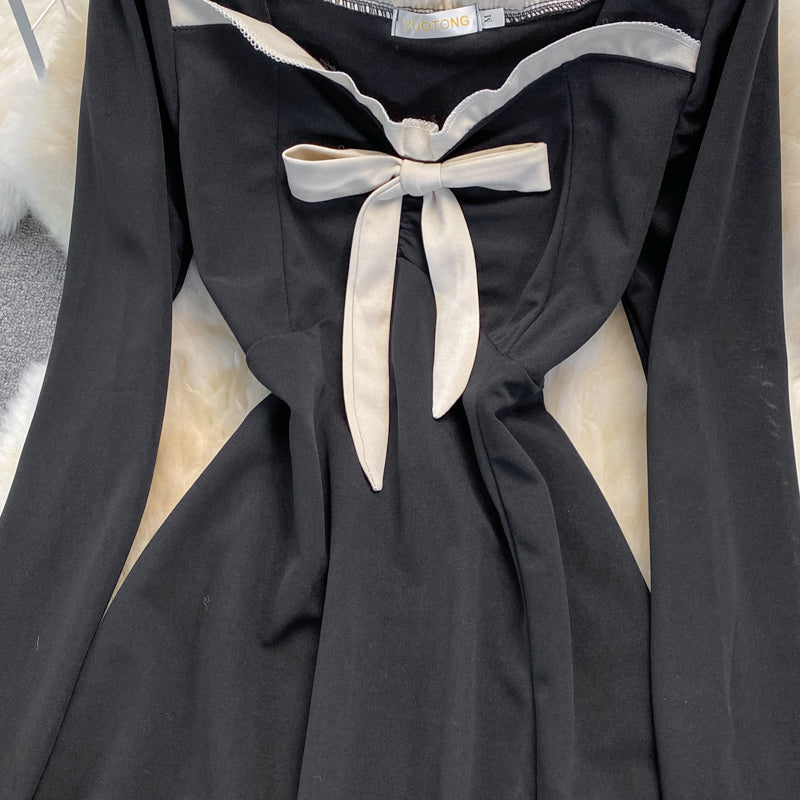 Black A Line Long Sleeve Dress A Line Fashion Dress  10953