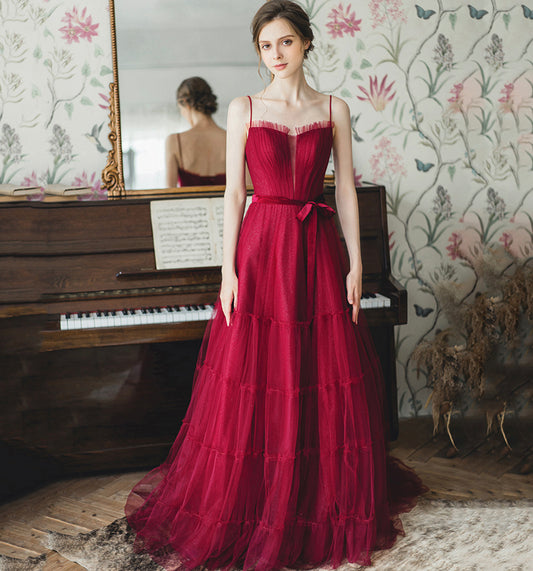 Cute tulle long A line prom dress evening gown  8947