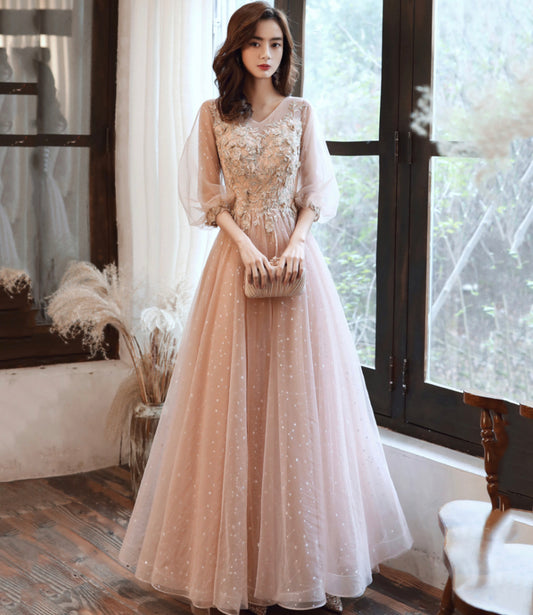 Robe de soirée longue en tulle et dentelle mignonne Robe de soirée trapèze 10554